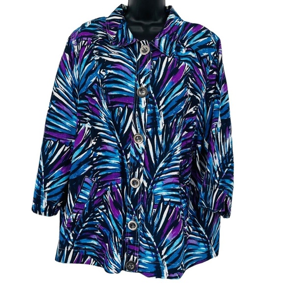 CJ Banks‎ linen blend chore jacket leaf multicolored lagenlook women's size 2X - Picture 1 of 11